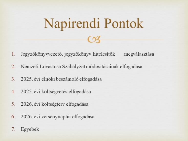 Lovastusakgy napirend